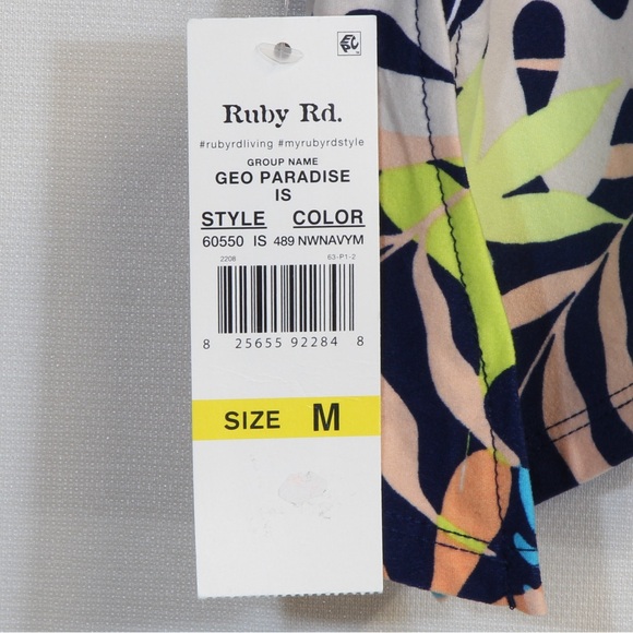 Ruby Rd. Women's Eclectic Geo Paradise Floral Long Sleeve Navy Blue Top NWT - Picture 4 of 6